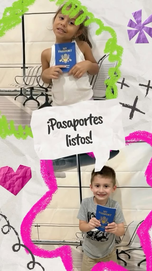 Children holding pretend passports during the travel-the-world summer camp